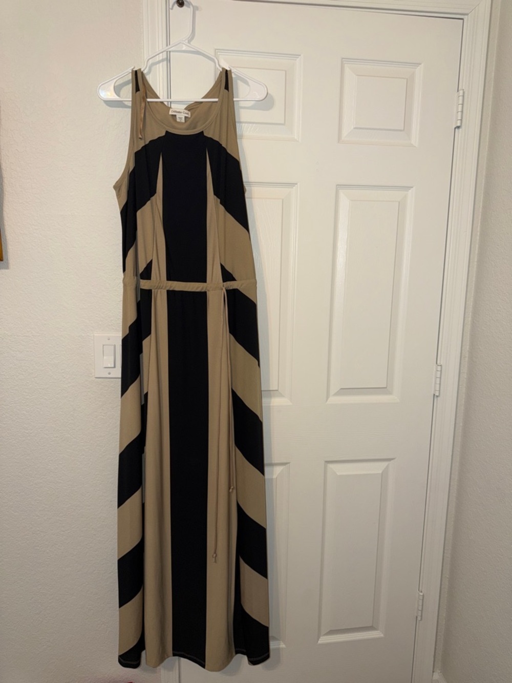 Coldwater Creek Striped Sleeveless Maxi Dress in Tan and Black